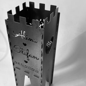 Burmak AG Wasserstrahlschneiden Feuerkorb personalisiert Hochzeitsgeschenk